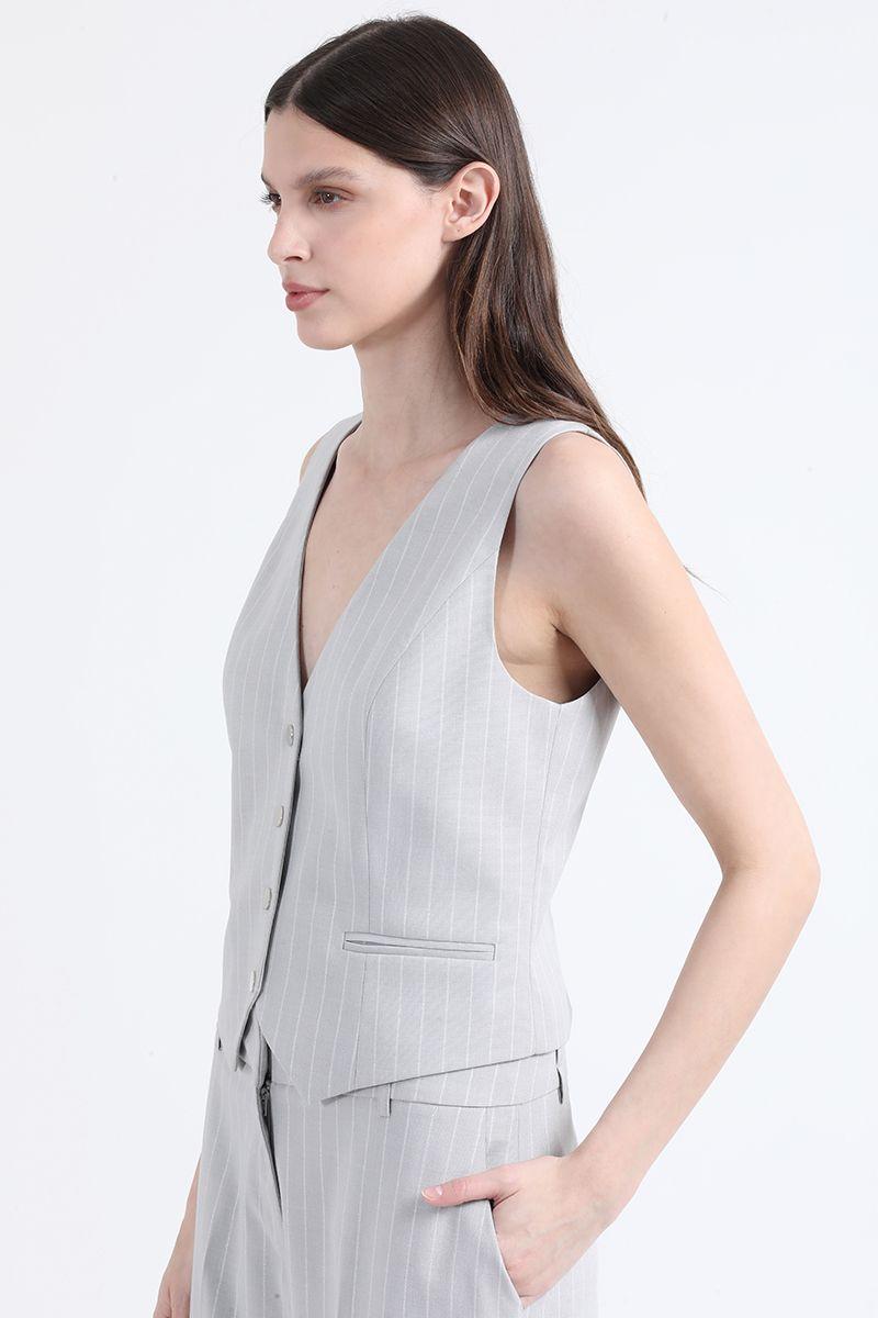 Chaleco Sastre Listado Lurex Gris Liola-5