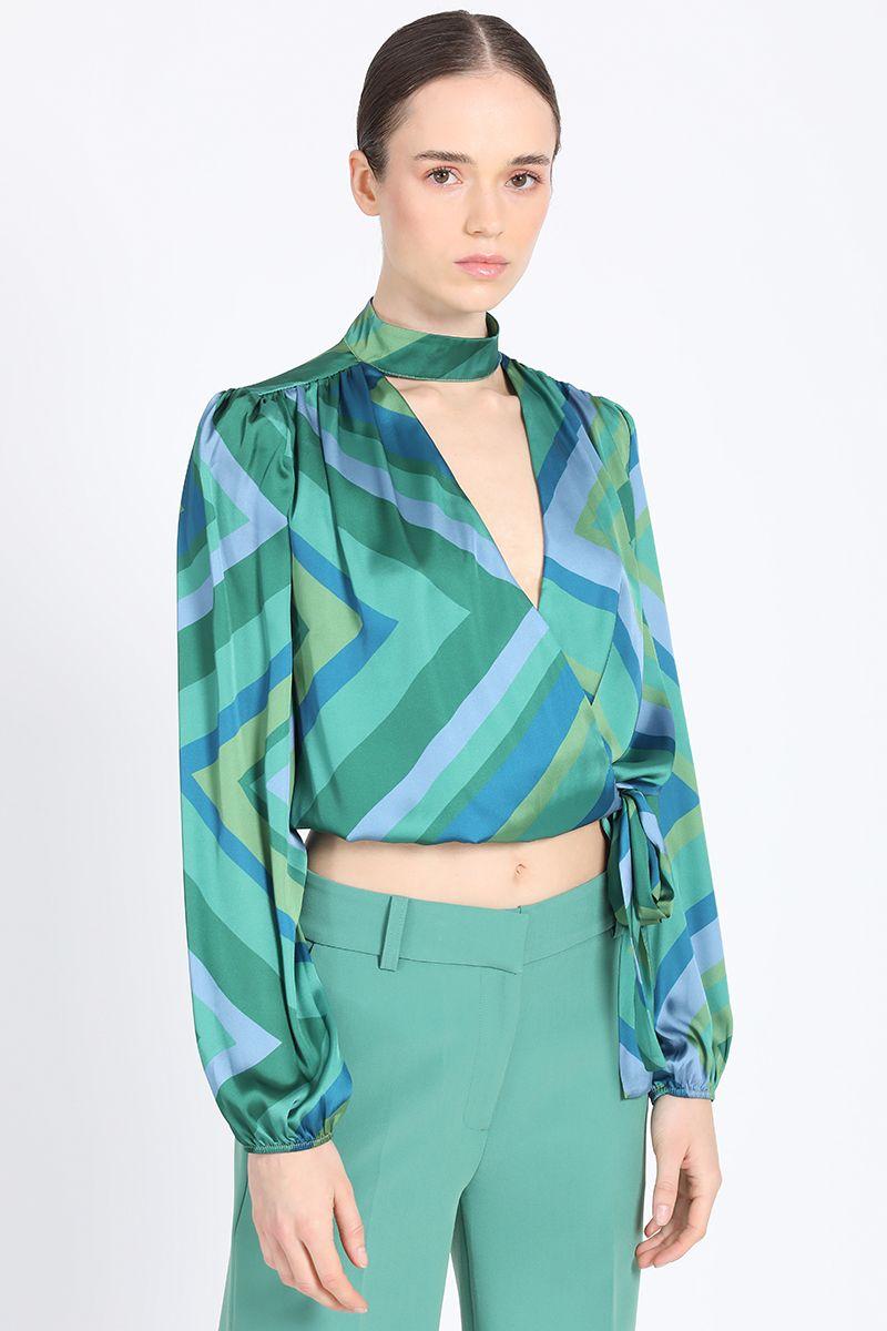 Blusa Cruzada Estampado Zigzag Verde Liola-4