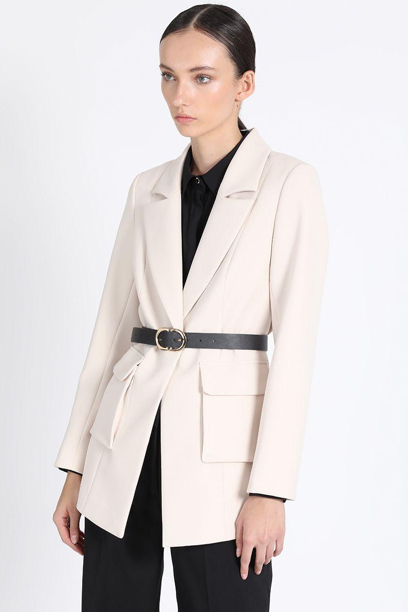 Blazer Largo Entallado Cargo, Crudo Liola-0
