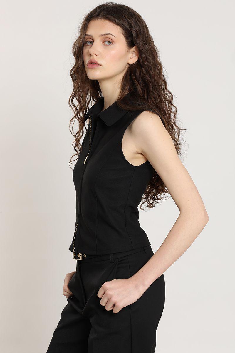 Top camisero, cierre doble, negro Liola-3