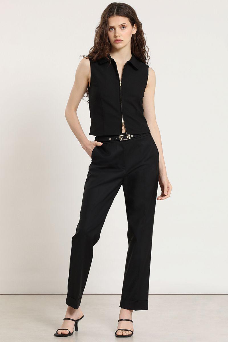 Top camisero, cierre doble, negro Liola-6