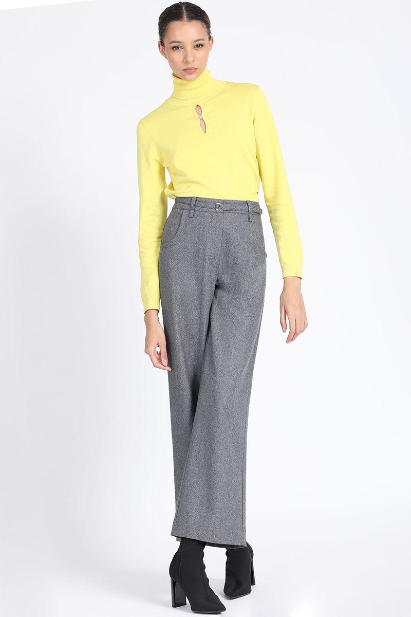 Pantalon Ancho, Tiro Medio Con Cinturon, Gris Liola-1