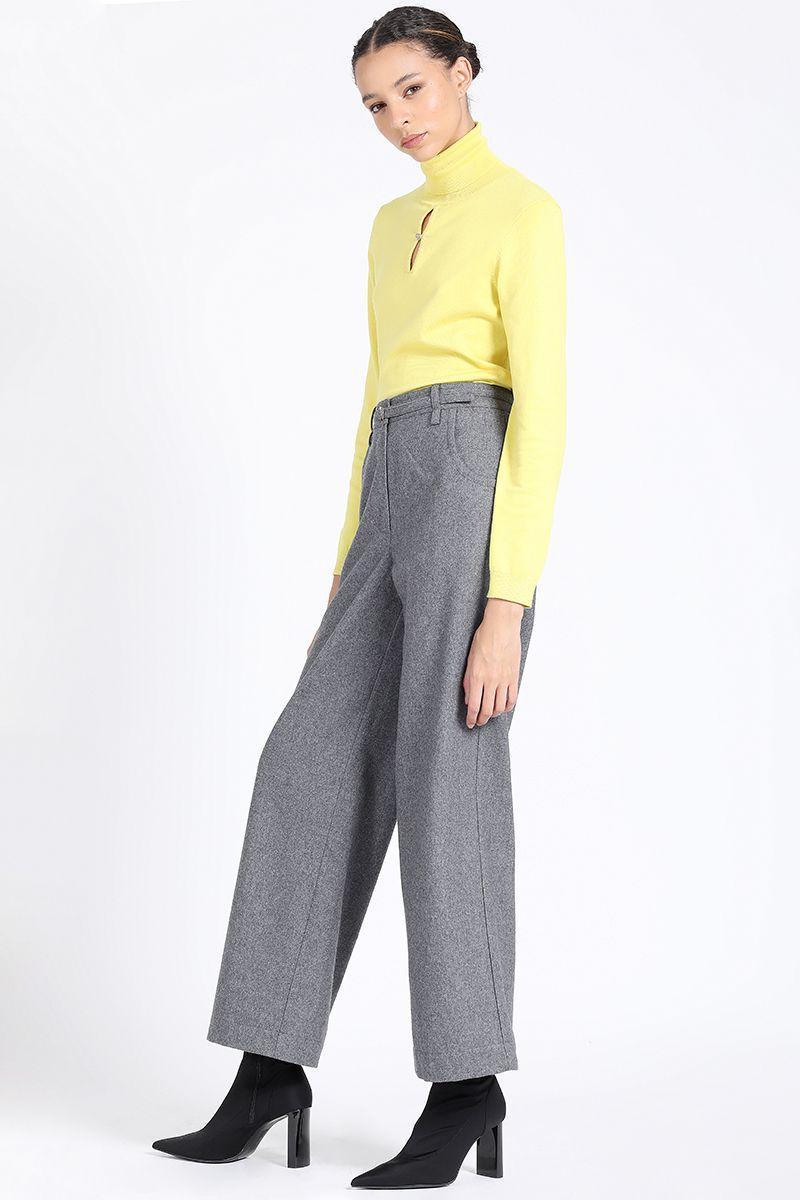 Pantalon Ancho, Tiro Medio Con Cinturon, Gris Liola-2