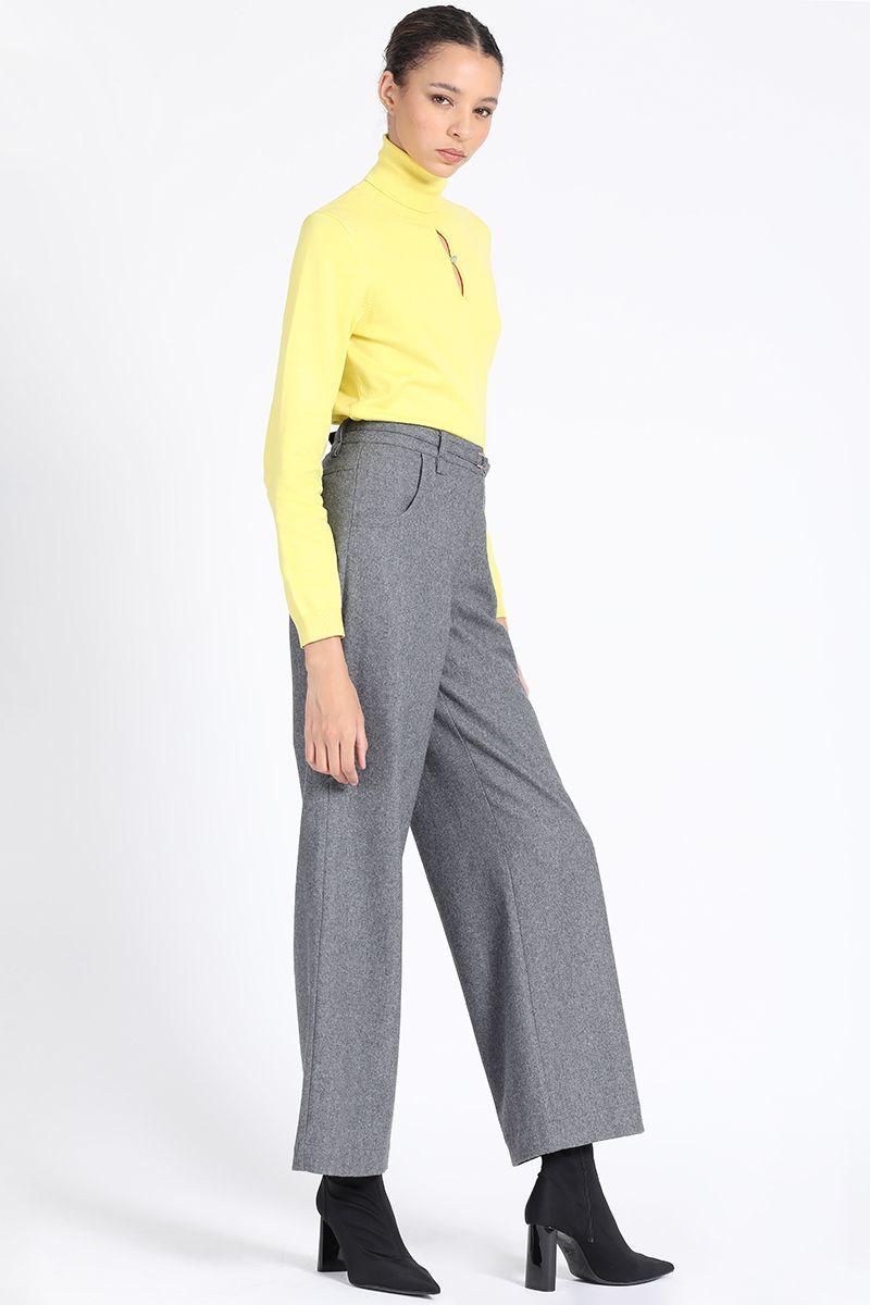 Pantalon Ancho, Tiro Medio Con Cinturon, Gris Liola-3