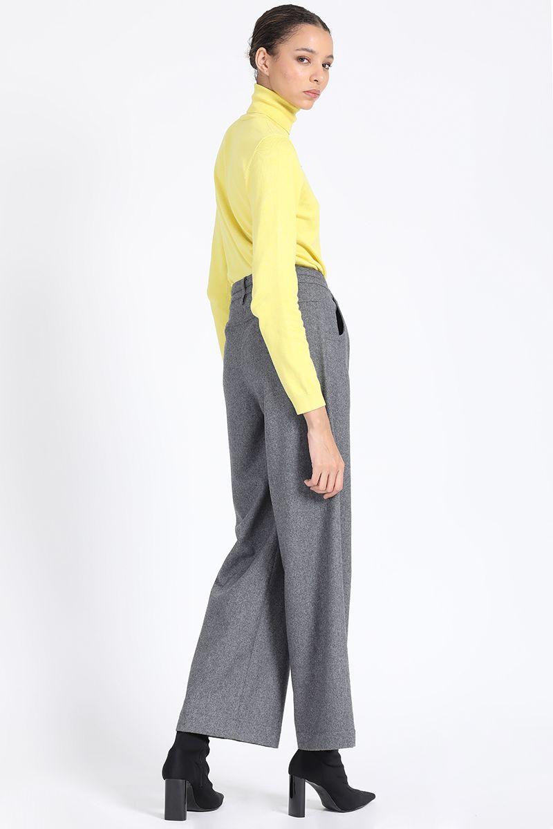 Pantalon Ancho, Tiro Medio Con Cinturon, Gris Liola-4