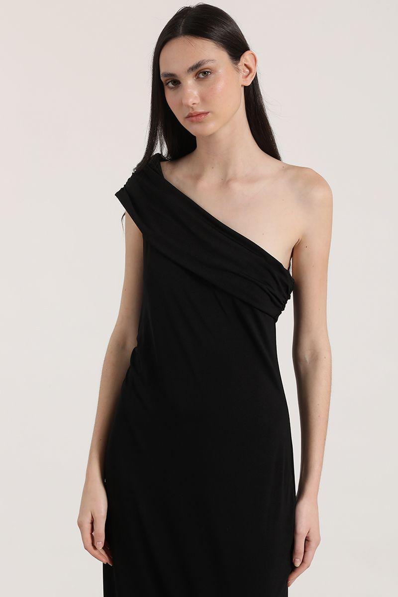 Vestido maxi un hombro Liola mujer negro-2