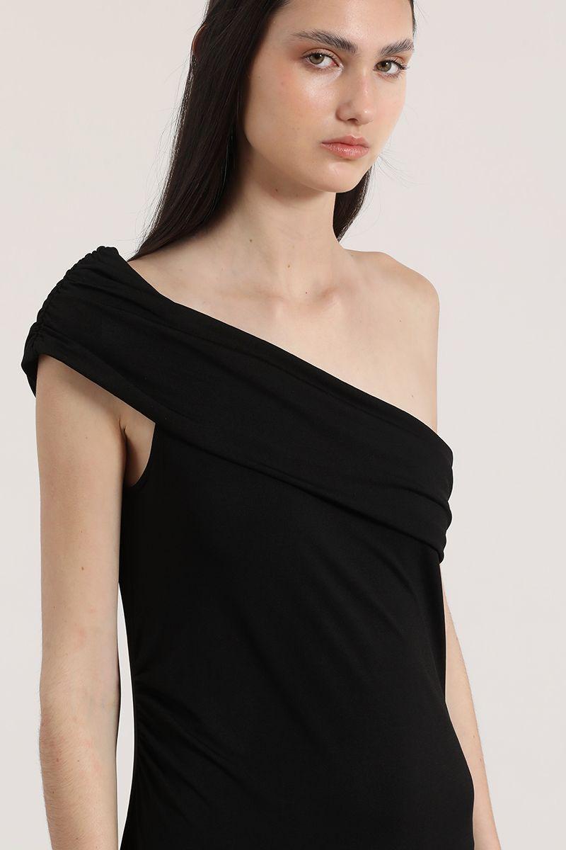 Vestido maxi un hombro Liola mujer negro-3