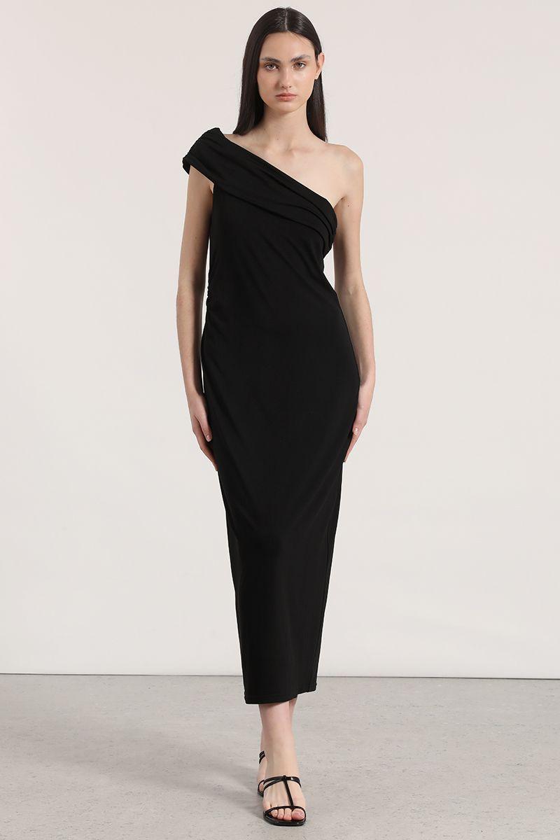 Vestido maxi un hombro Liola mujer negro-4