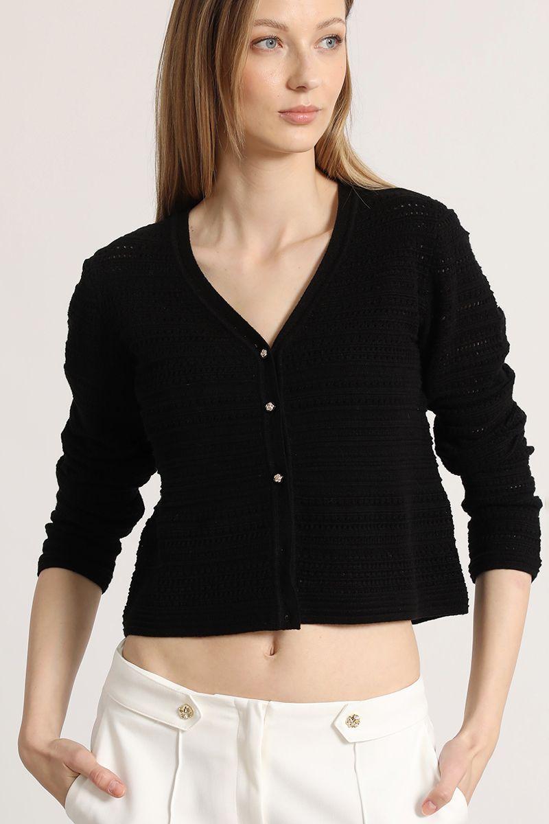 Cardigan punto liola mujer negro-6