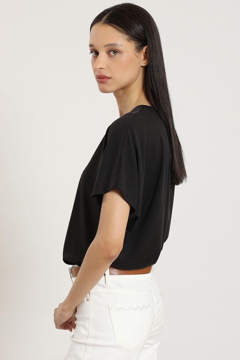 Polera bordado, aplicacion metalica, negro Liola-5