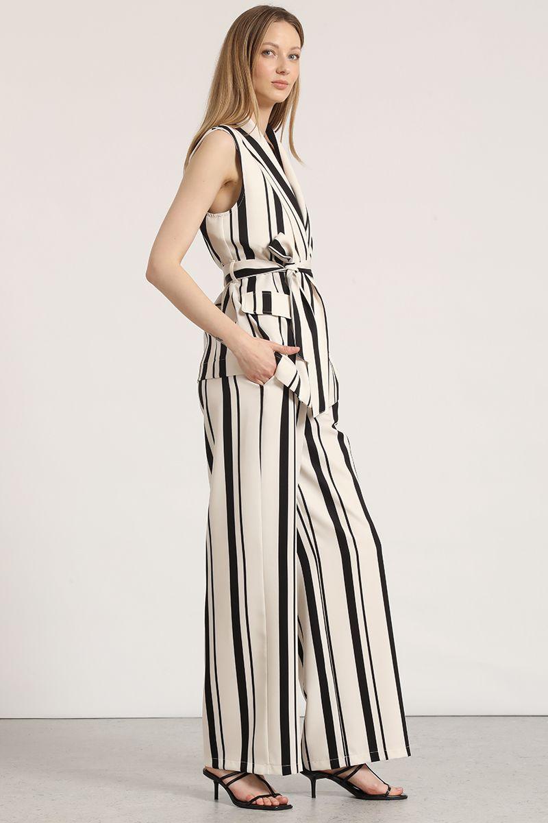 Pantalón ancho rayas liola mujer negro-1