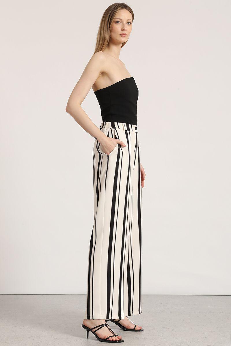 Pantalón ancho rayas liola mujer negro-3