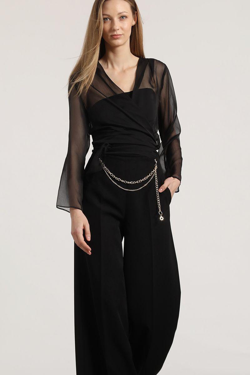 Blusa semitransparente amarras Liola mujer negro-4