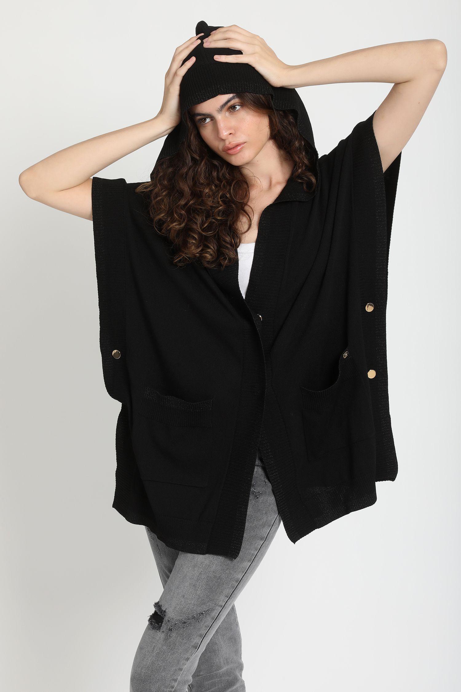 Tapado Capuchon Mix Lurex Negro Liola-5