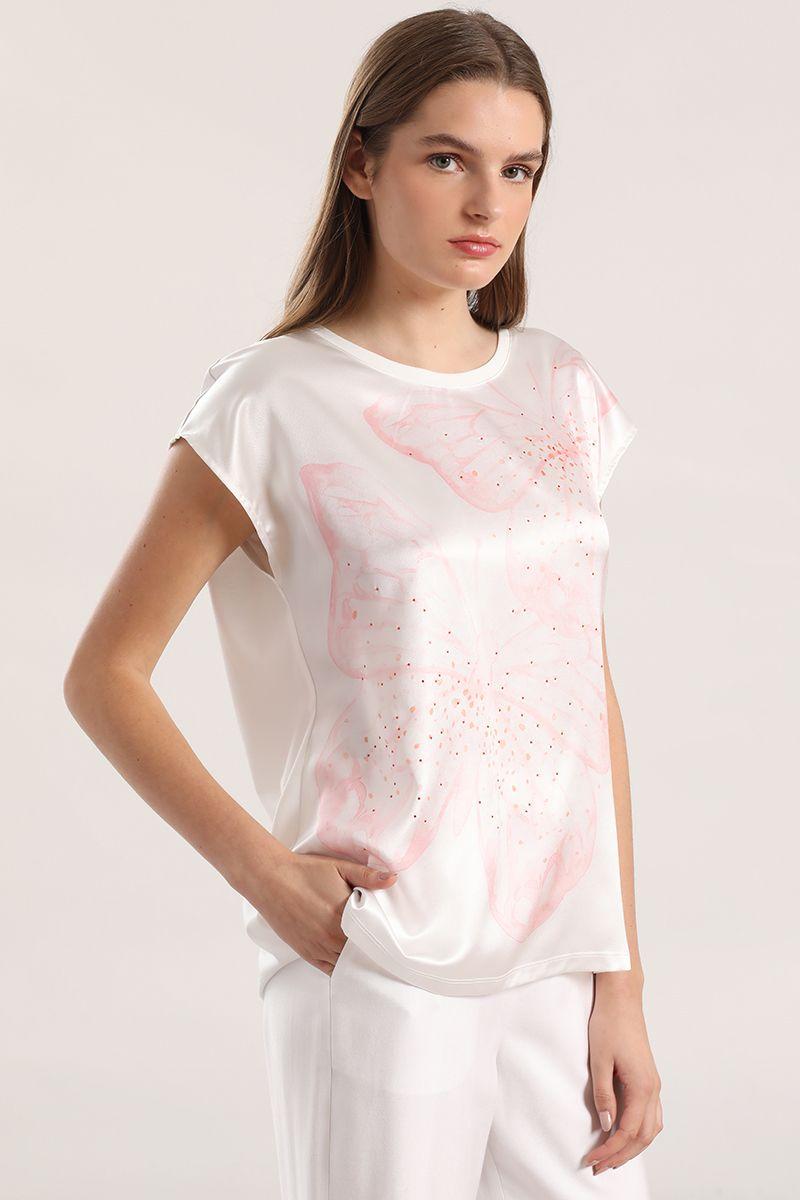 Polera satín estampado y strass liola mujer crudo-0