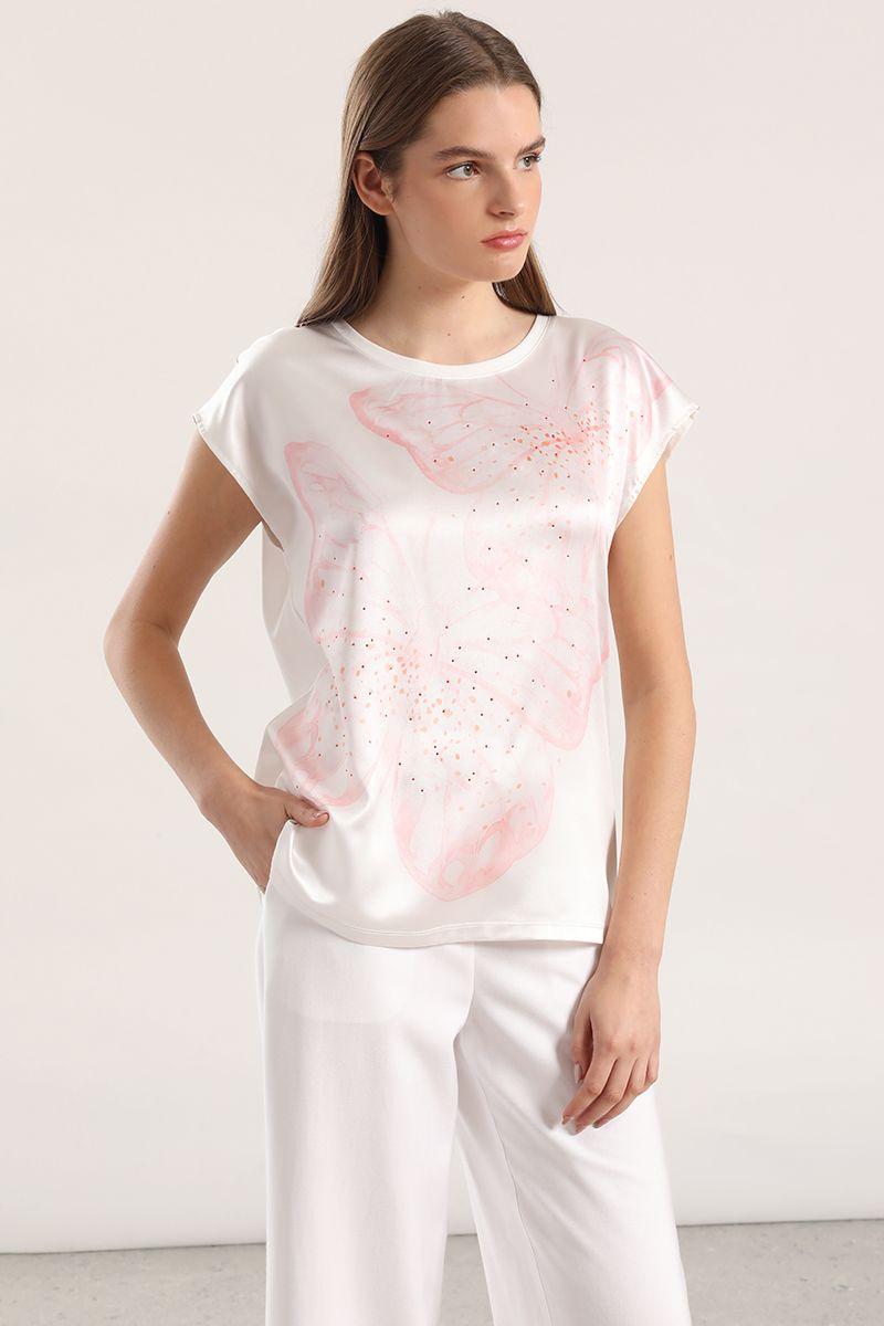 Polera satín estampado y strass liola mujer crudo-2