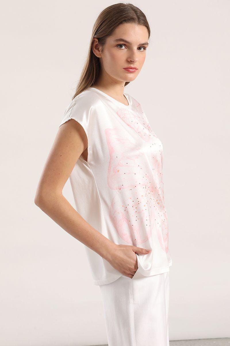 Polera satín estampado y strass liola mujer crudo-4