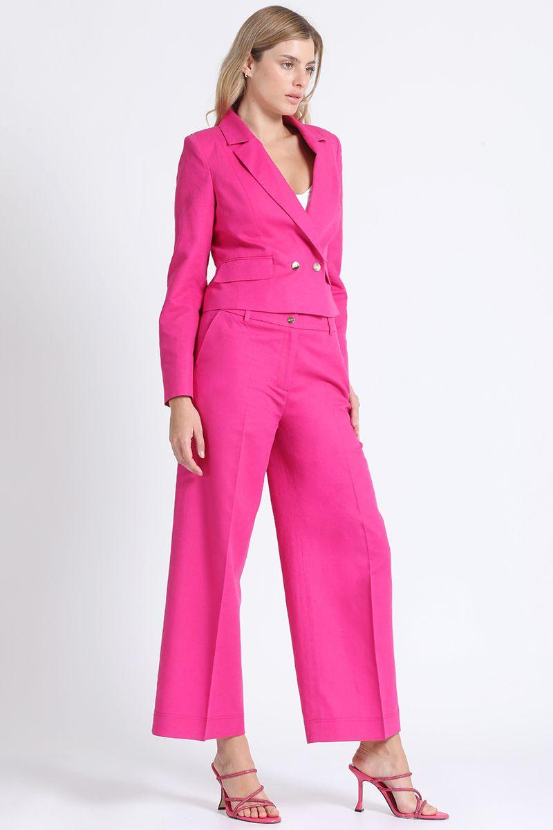 Blazer Crop Cruzado Lino Algodon Fucsia Liola-5