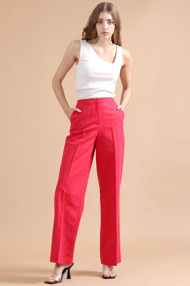 Pantalon Recto, Lino Algodón, Guinda Liola-4
