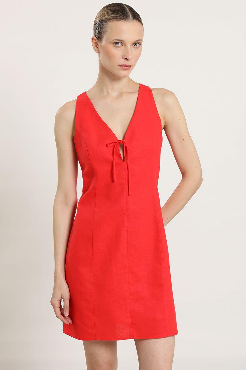 Vestido corto con lazo, rojo Liola-0