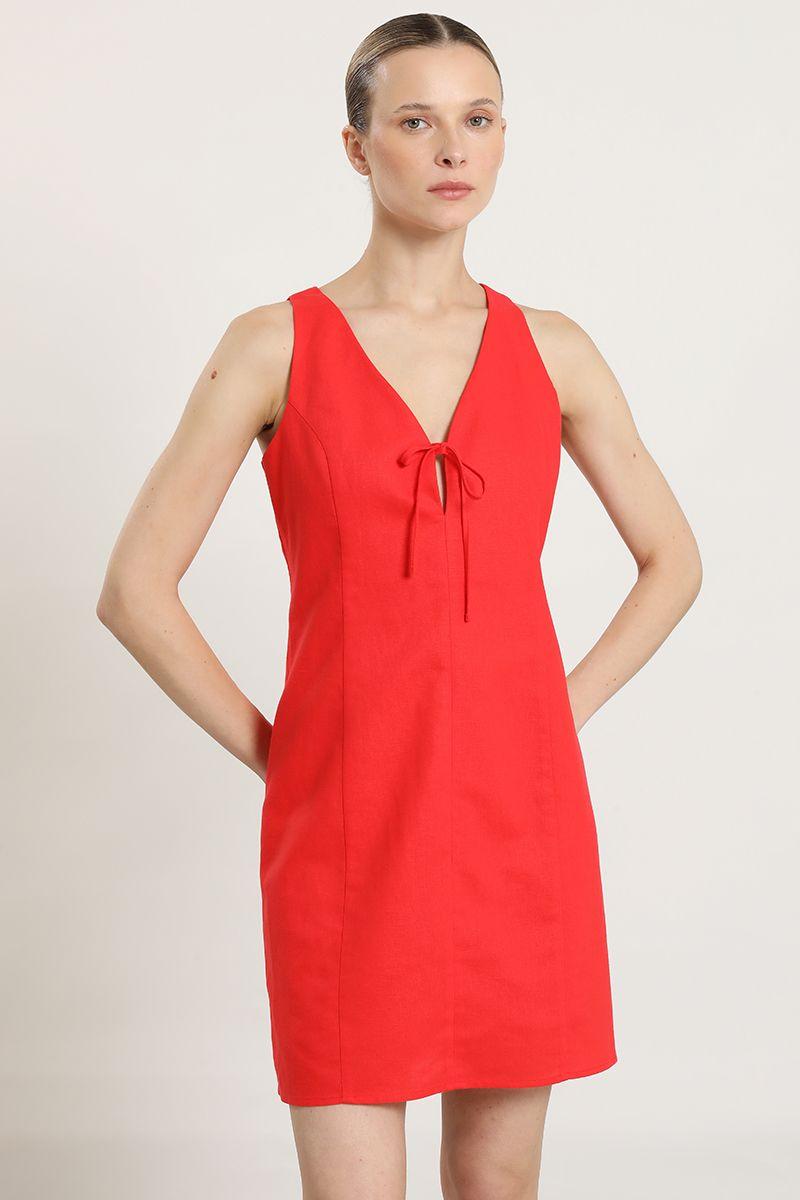 Vestido corto con lazo, rojo Liola-3