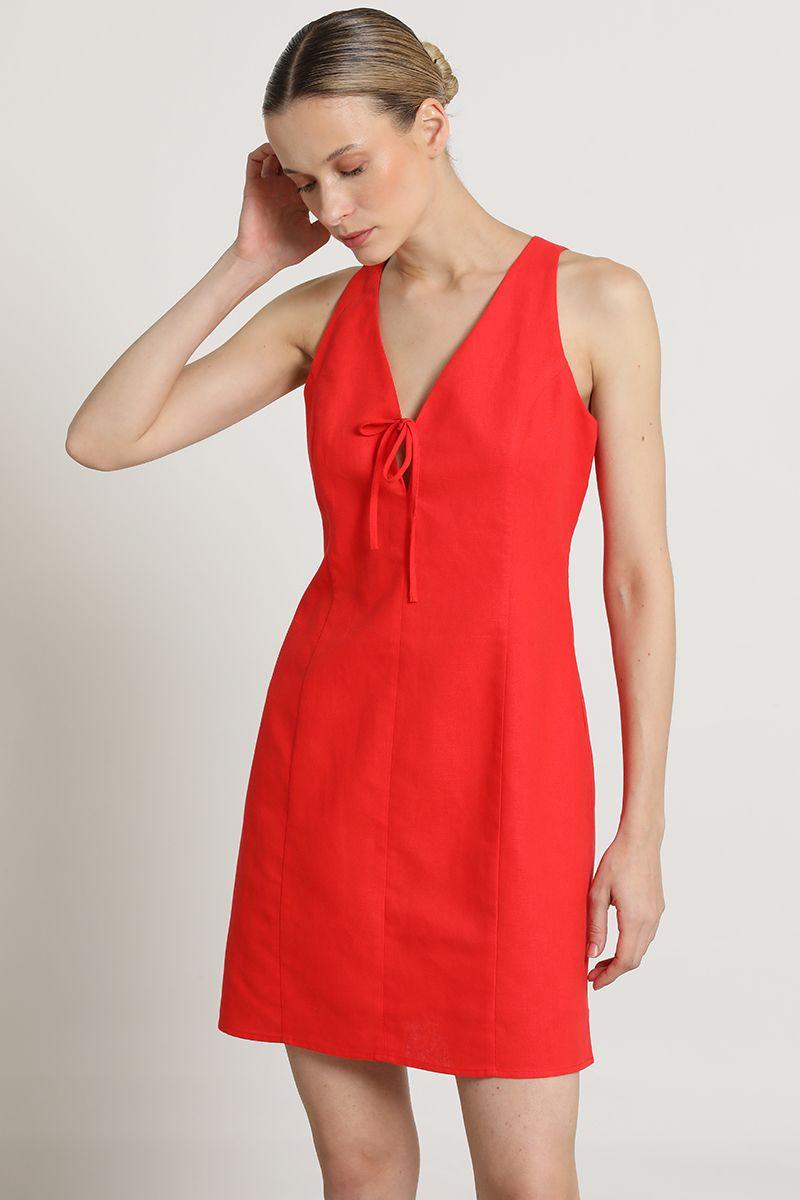 Vestido corto con lazo, rojo Liola-4