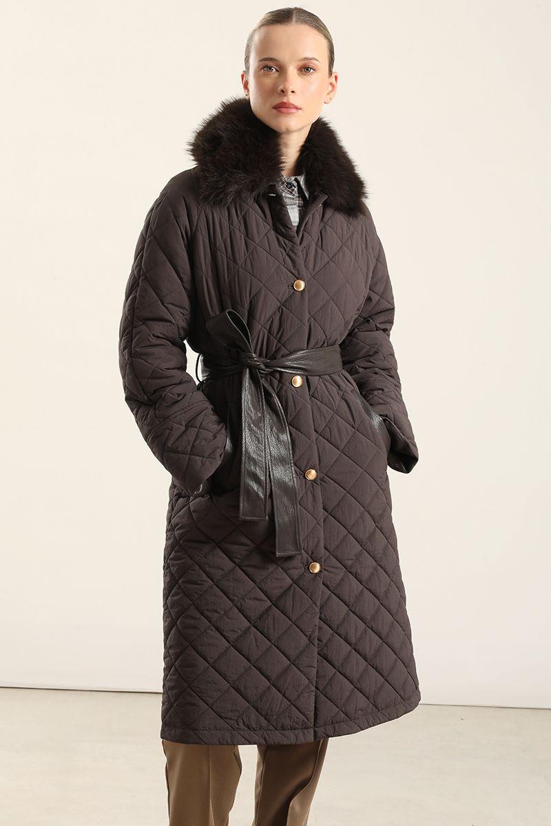 Parka Larga, Matelasse Rombo, Chocolate Liola-0