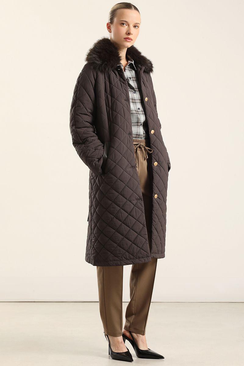 Parka Larga, Matelasse Rombo, Chocolate Liola-1