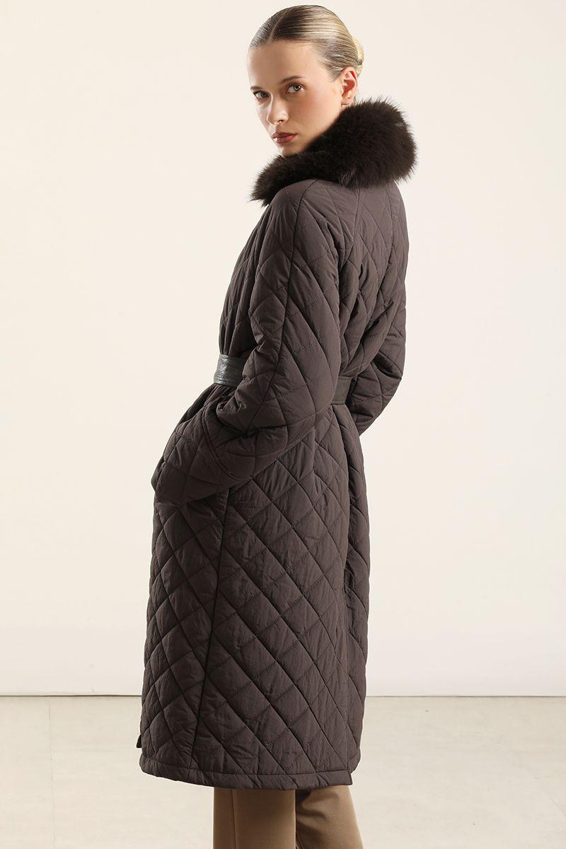 Parka Larga, Matelasse Rombo, Chocolate Liola-3