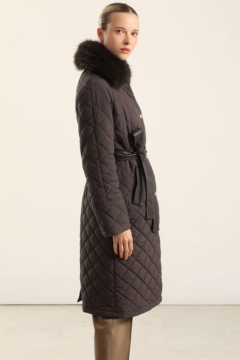 Parka Larga, Matelasse Rombo, Chocolate Liola-4