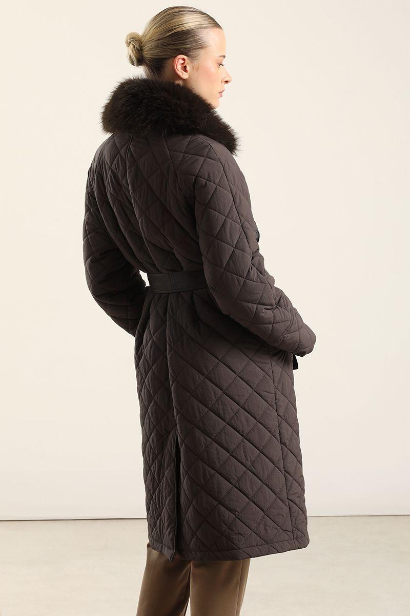 Parka Larga, Matelasse Rombo, Chocolate Liola-5