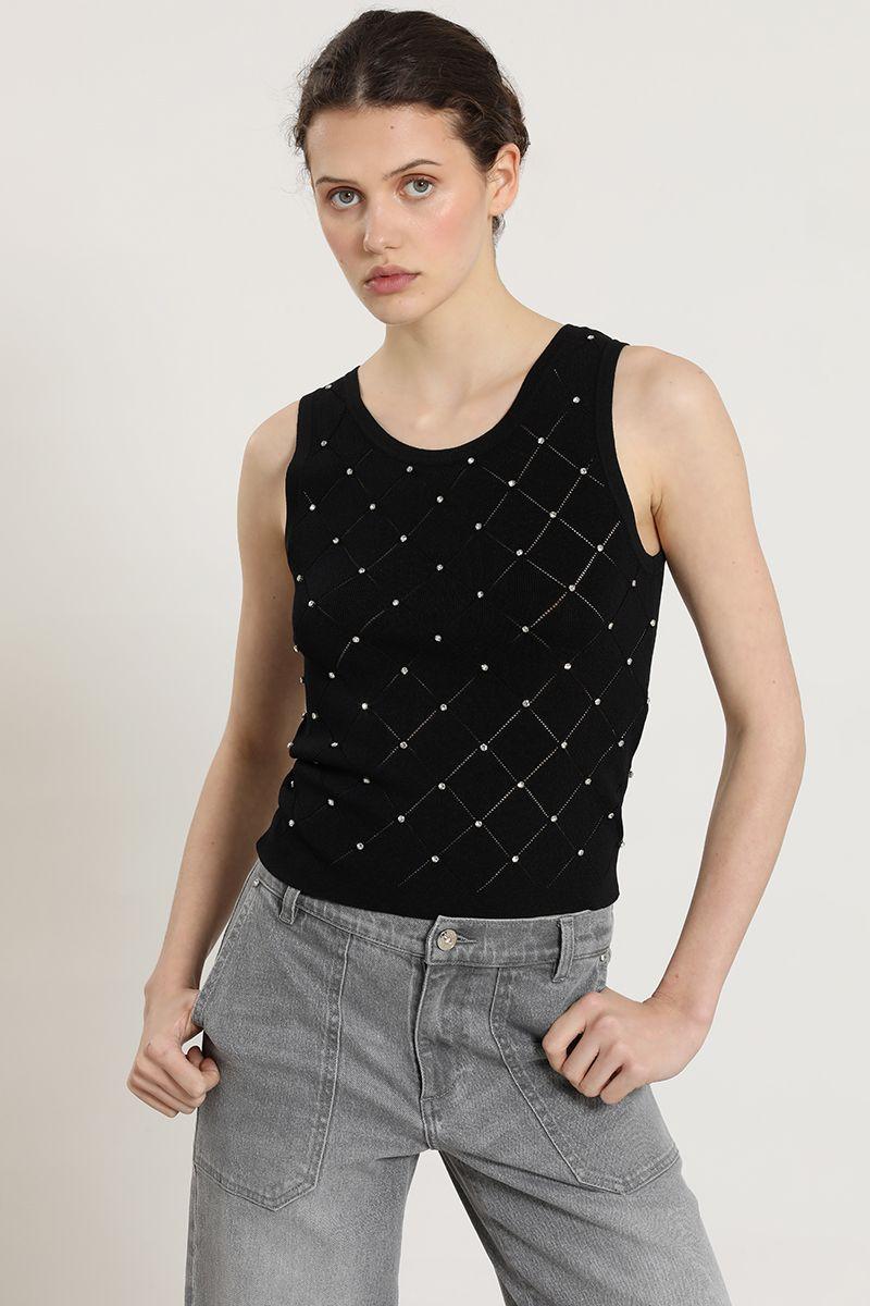 Jersey punto, aplicacion strass, negro Liola-0