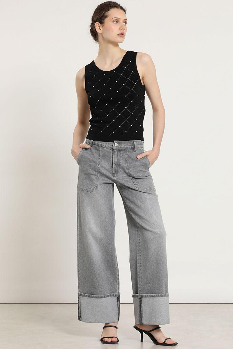 Jersey punto, aplicacion strass, negro Liola-1