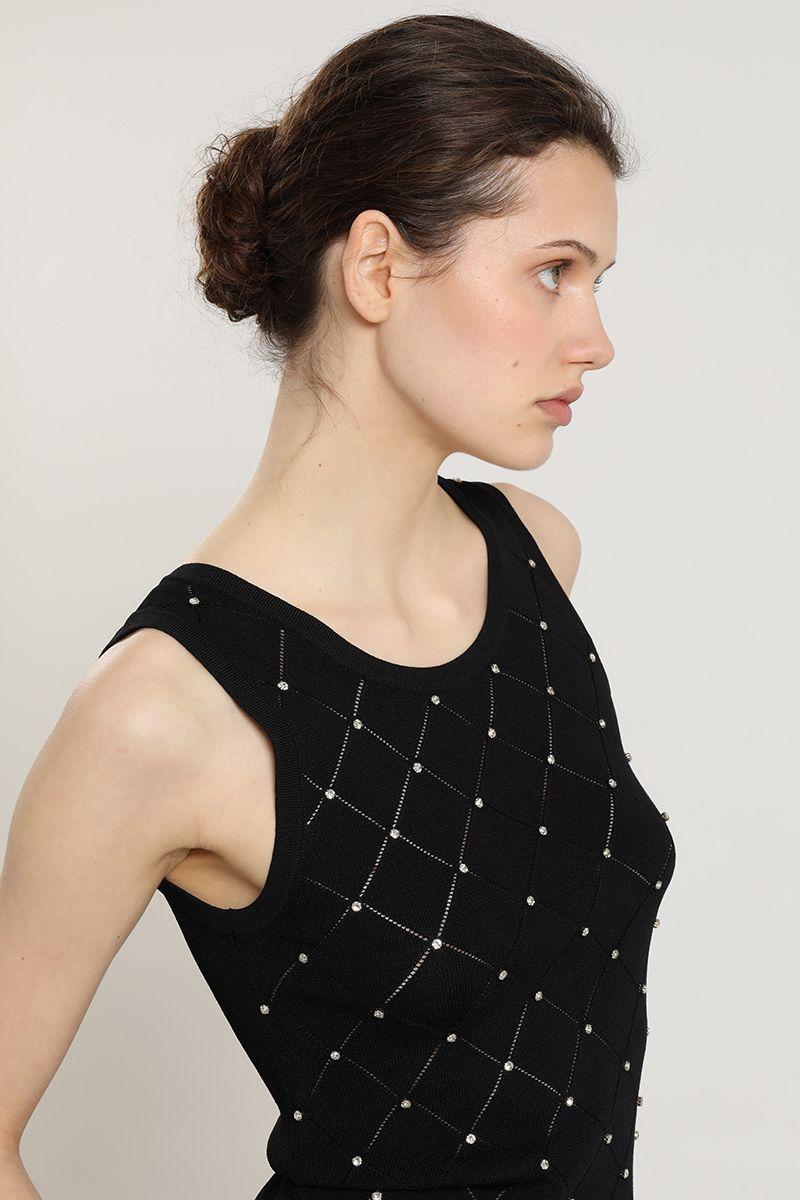 Jersey punto, aplicacion strass, negro Liola-2