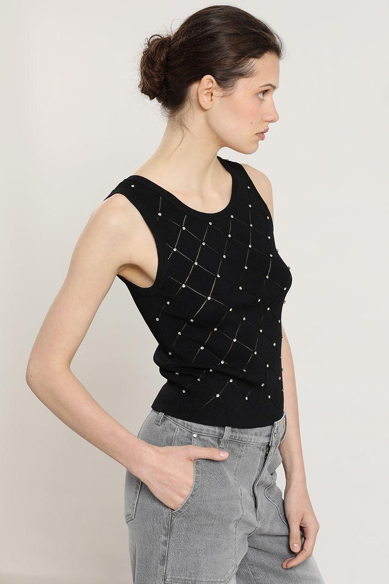Jersey punto, aplicacion strass, negro Liola-3