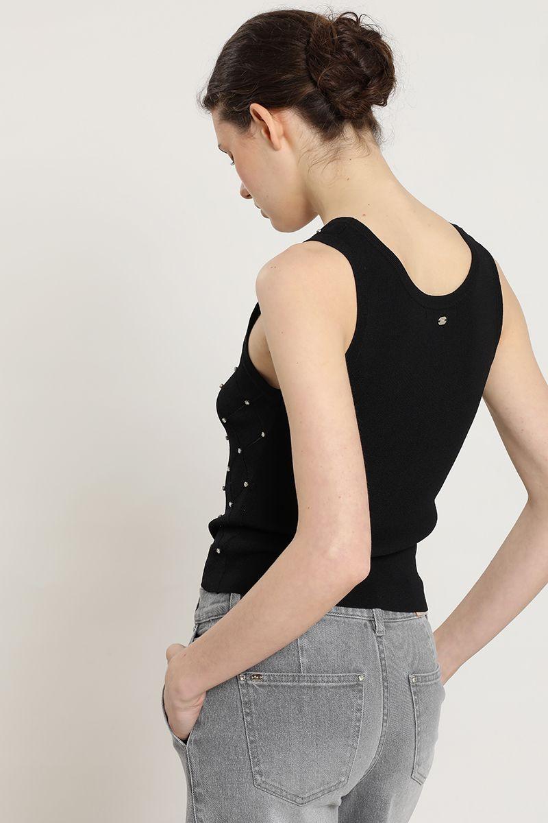 Jersey punto, aplicacion strass, negro Liola-5