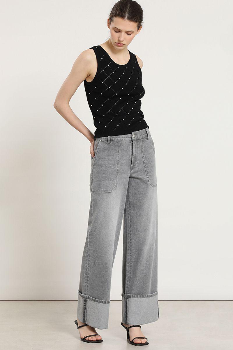Jersey punto, aplicacion strass, negro Liola-6