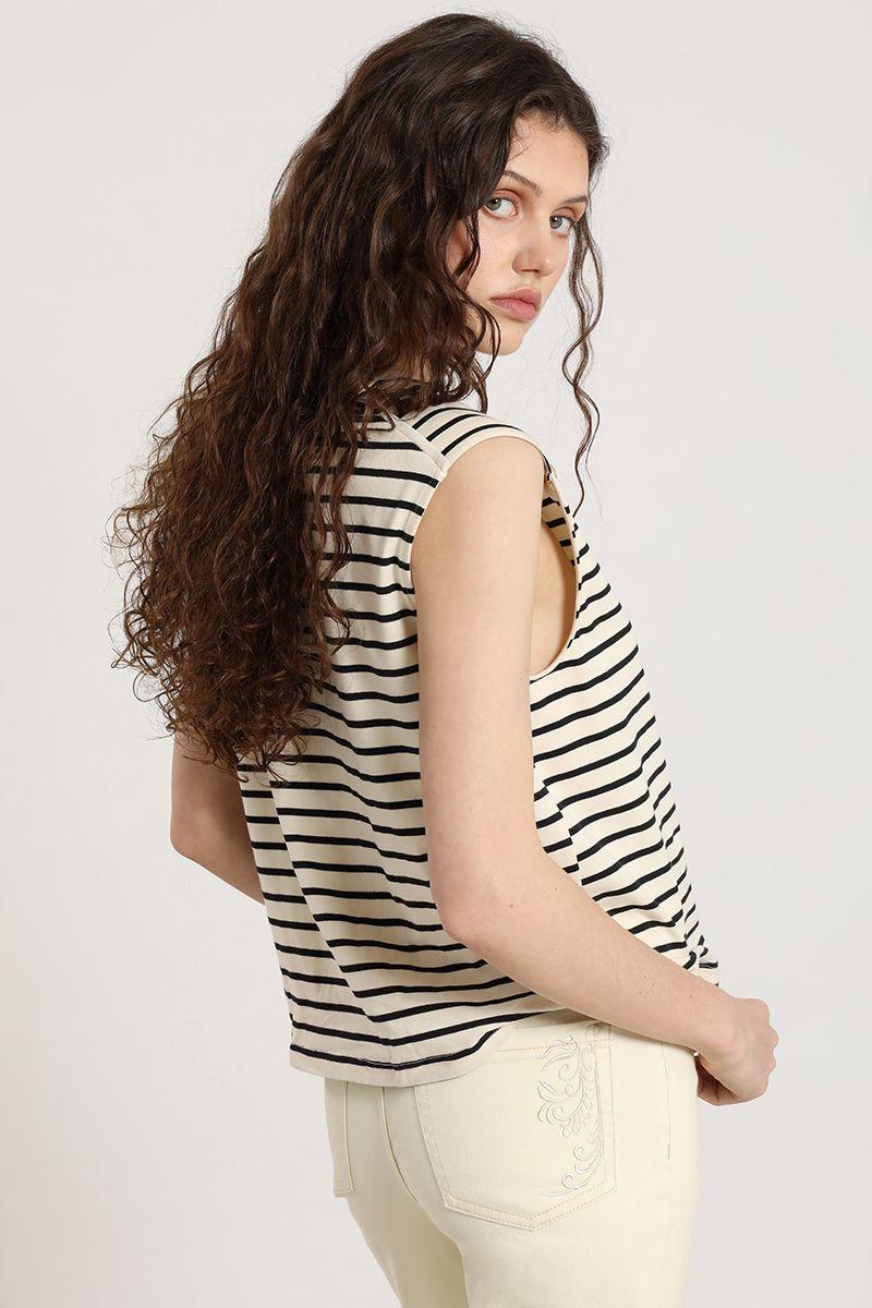 Polera rayas, botones metalicos, beige Liola-5