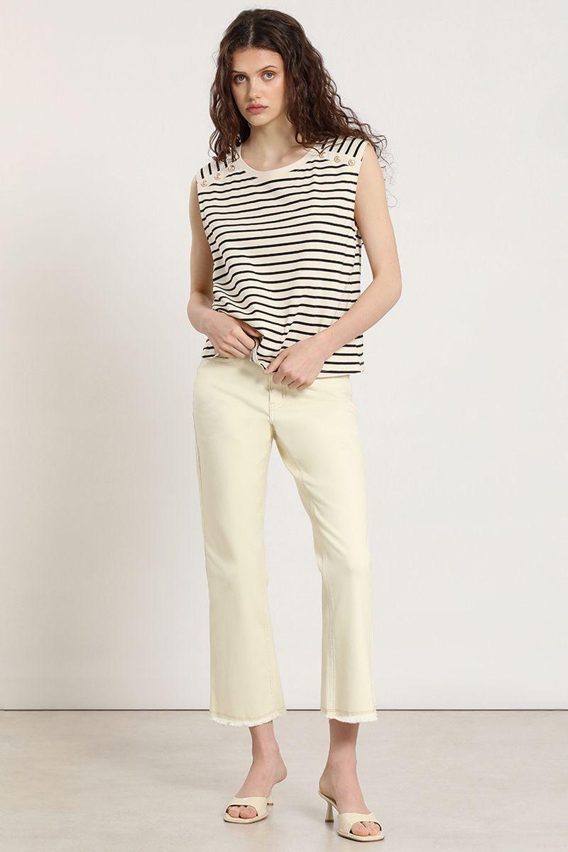 Polera rayas, botones metalicos, beige Liola-6