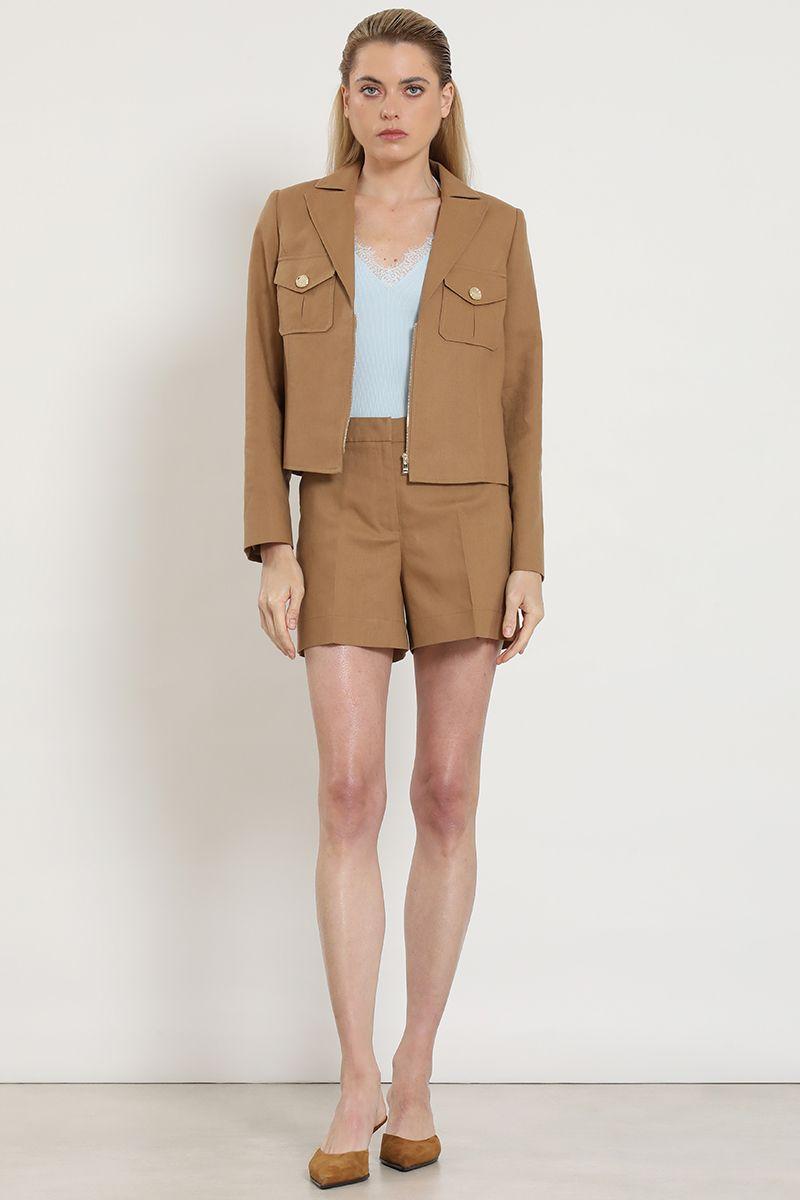 Chaqueta cropped, lino algodon, camel Liola-1