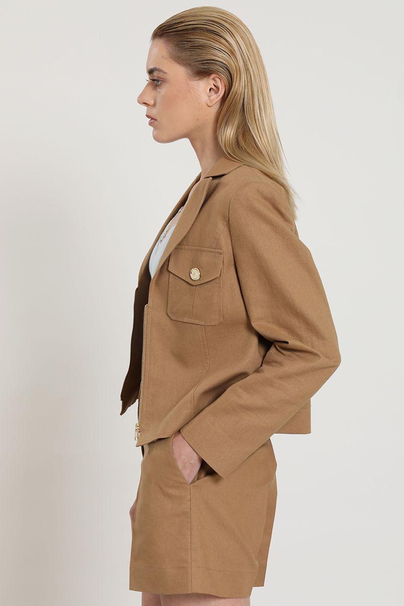 Chaqueta cropped, lino algodon, camel Liola-4