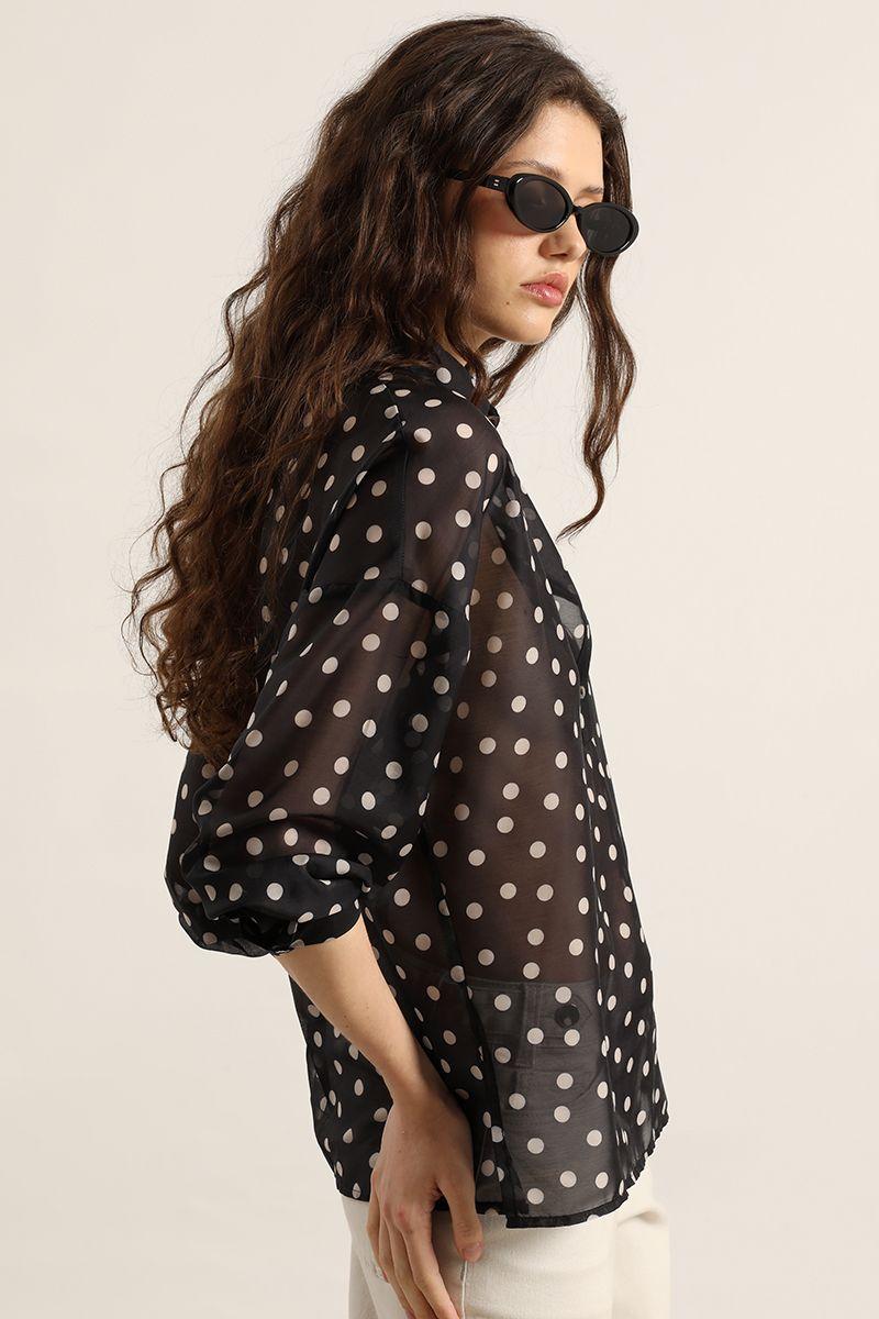 Blusa semitrasnparente lunares, negro Liola-3
