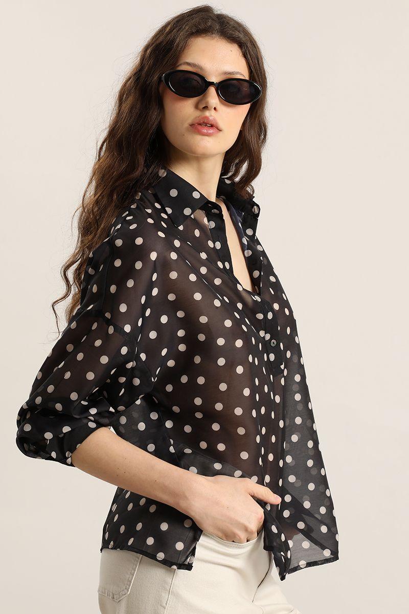 Blusa semitrasnparente lunares, negro Liola-4