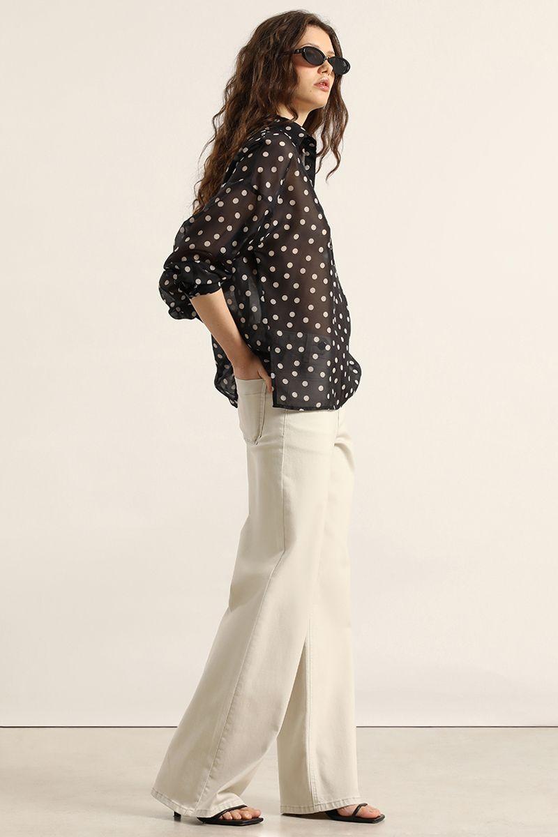 Blusa semitrasnparente lunares, negro Liola-5