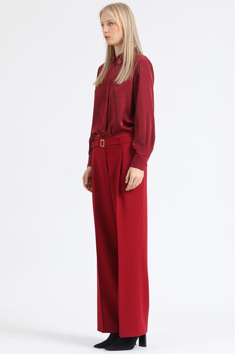 Pantalon Recto Con Pinzas Tiro Alto, Vino Liola-2