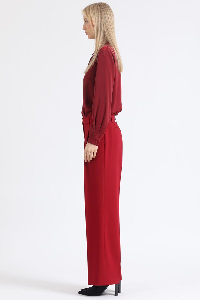 Pantalon Recto Con Pinzas Tiro Alto, Vino Liola-3