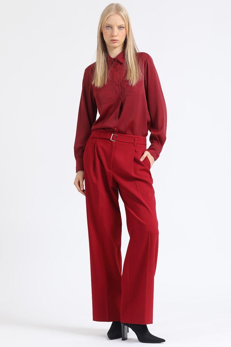 Pantalon Recto Con Pinzas Tiro Alto, Vino Liola-5