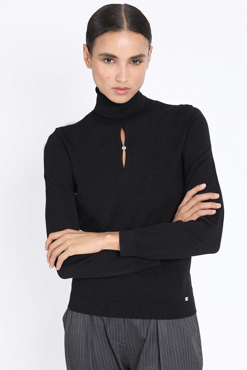 Tejido Punto Escote Boton Joya, Negro Liola-0