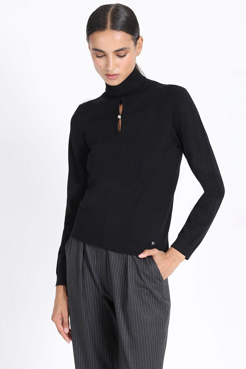 Tejido Punto Escote Boton Joya, Negro Liola-1