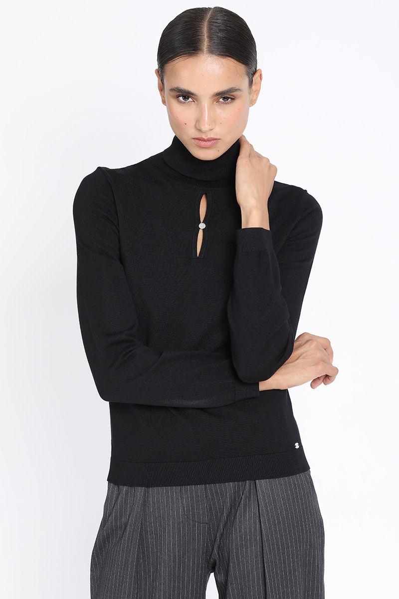 Tejido Punto Escote Boton Joya, Negro Liola-2